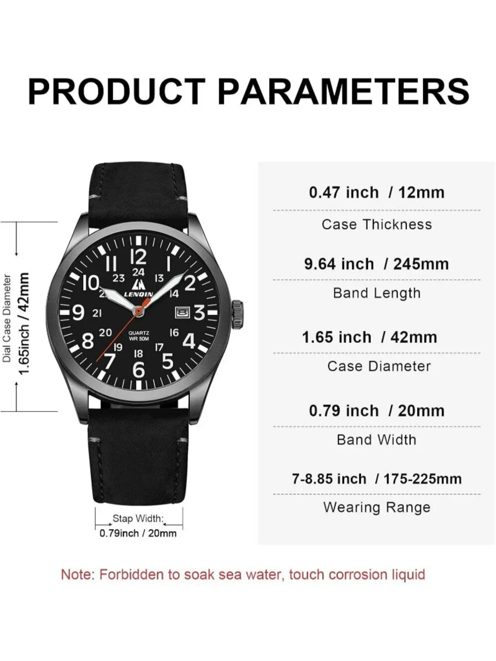Mens Black Analog Quartz Expansion Band Easy Reader Waterproof Round Wrist Watch